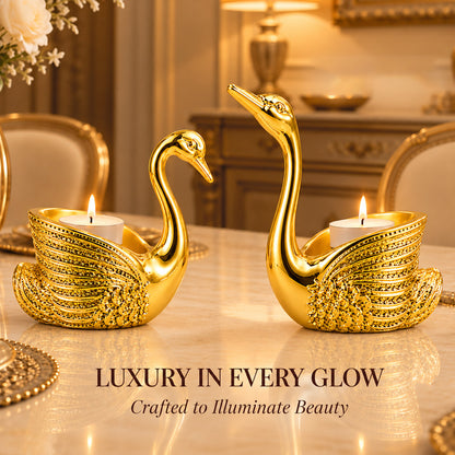 999 Gold-Plated Swan Candle Stand Pair | Premium Gift Box | 12x10 CM
