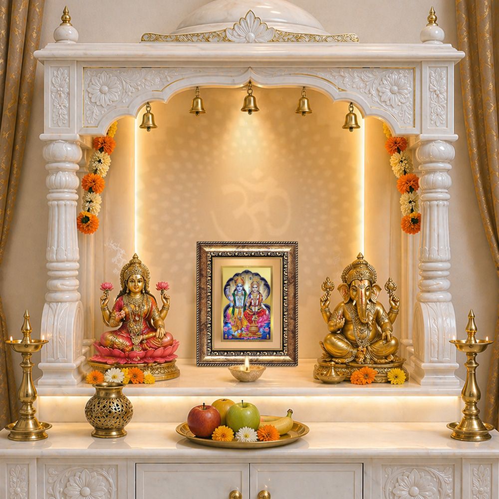 Diviniti 24K Gold Plated Vishnu Lakshmi (Classic) Divine Wall and Table Top Frame for Home Mandir & Office Decor | Luxury Spiritual Gift