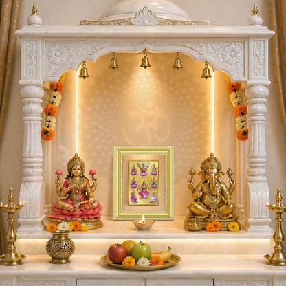 Diviniti 24K Gold Plated Ashtalakshmi Divine Wall and Table Top Frame for Home Mandir & Office Decor | Luxury Spiritual Gift