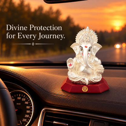 DIVINITI 999 Silver-Plated Ganesha Idol | Car & Home Decor | Gift Box | 10x7 CM