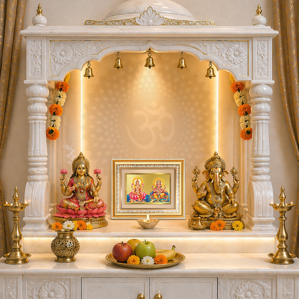 Diviniti 24K Gold Plated Lakshmi Ganesha (Classic) Divine Wall and Table Top Frame for Home Mandir & Office Decor | Luxury Spiritual Gift