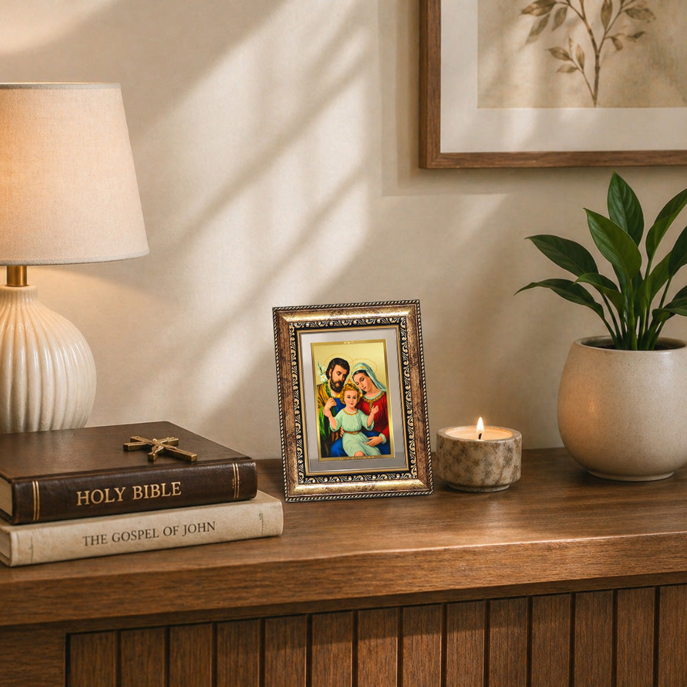 Diviniti 24K Gold Plated Holy Family (Classic) Divine Wall and Table Top Frame for Home Mandir & Office Decor | Luxury Spiritual Gift
