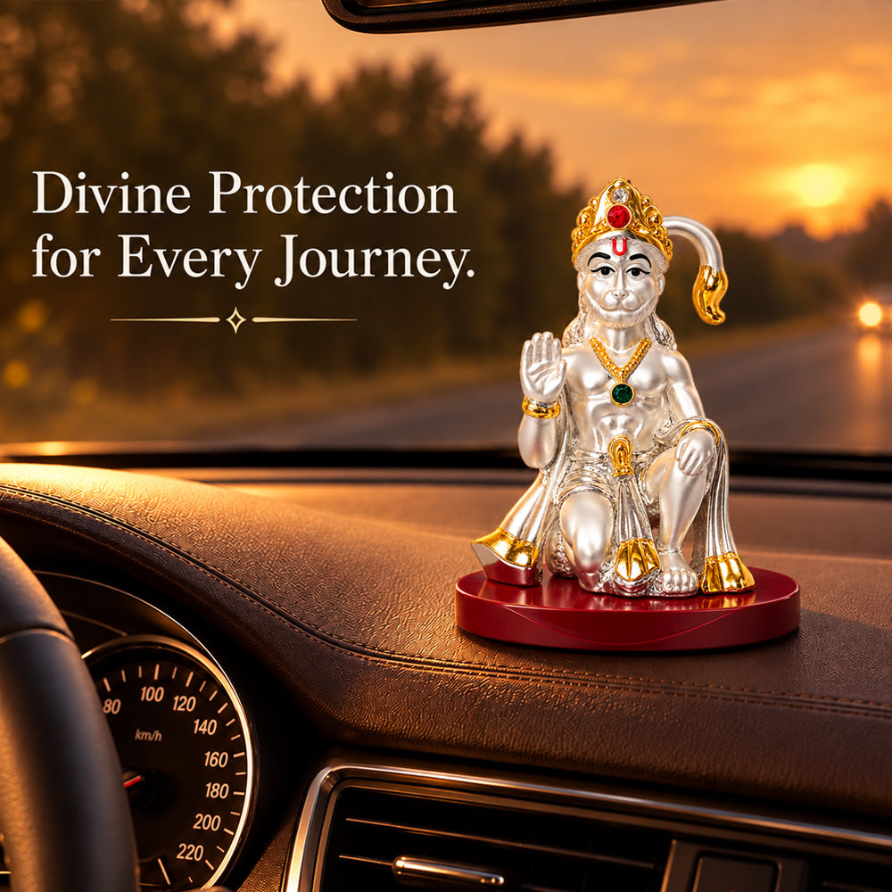 DIVINITI 999 Silver-Plated Hanuman Idol | Car & Home Décor | Gift Box | 9x6 CM