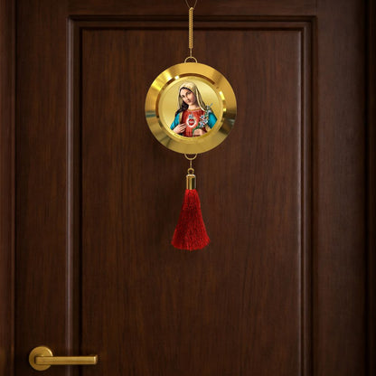 Diviniti 24K Gold Plated Double-Sided Mother Mary & Holy Cross Car Dangler (5.5 cm) | Divine Hanging Car Decor for Protection, Positive Energy & Spiritual Blessings