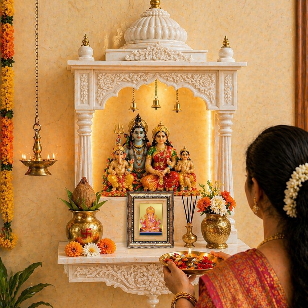 Diviniti 24K Gold Plated Dagadu Ganesha Divine Table Top Frame for Home Mandir & Office Decor | Luxury Spiritual Gift