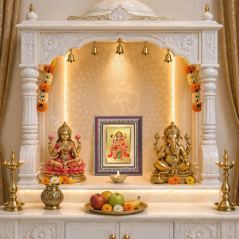 Diviniti 24K Gold Plated Ashirwad Hanuman (Classic) Divine Wall and Table Top Frame for Home Mandir & Office Decor | Luxury Spiritual Gift