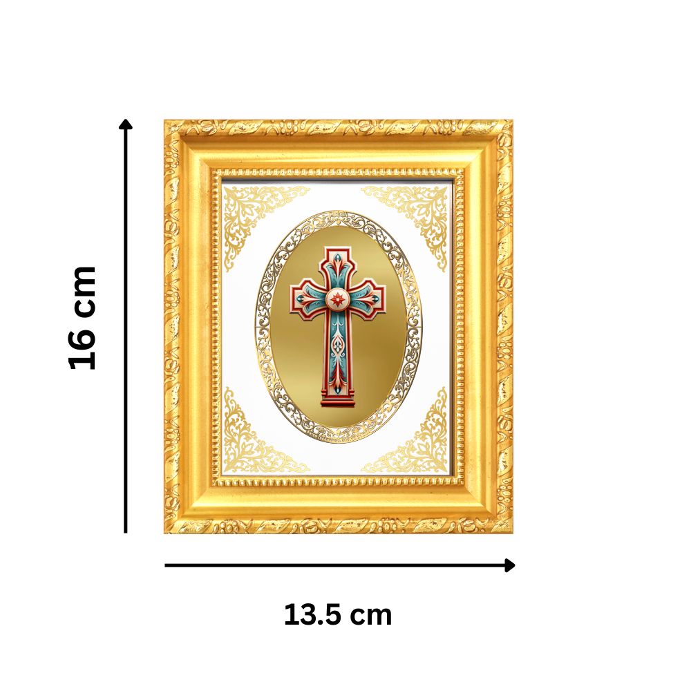 Holy Cross Divine Christian Faith & Redemption Sacred Royal Tabletop Frame in 24K Gold Plated Foil