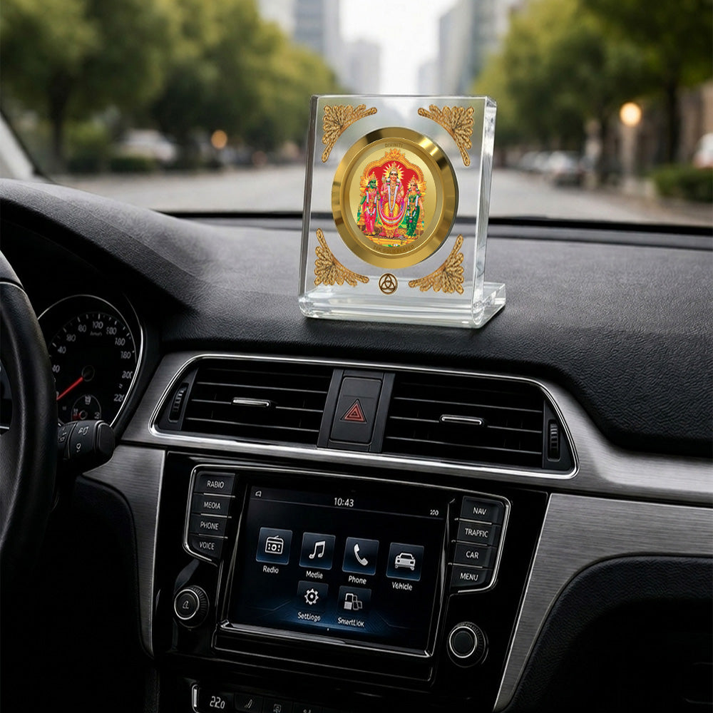 Diviniti 24K Gold Plated Lord Murugan Velli Acrylic Car Dashboard Frame | Courage, Prosperity & Spiritual Blessings for Car, Home, Tabletop & Puja Room | Faith & Protection