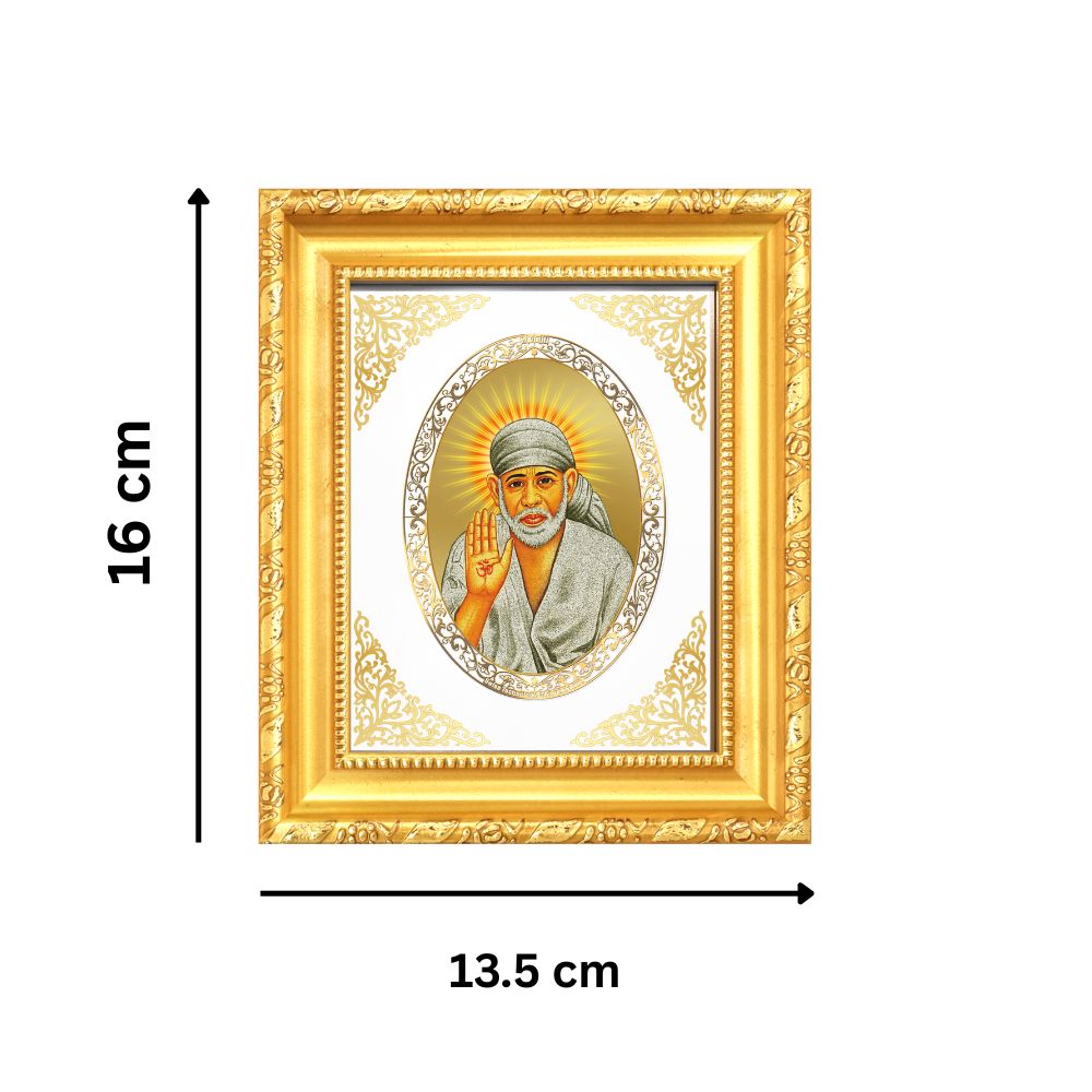 Sai Baba Blessing Form Divine Protection & Grace Sacred Royal Tabletop Frame in 24K Gold Plated Foil