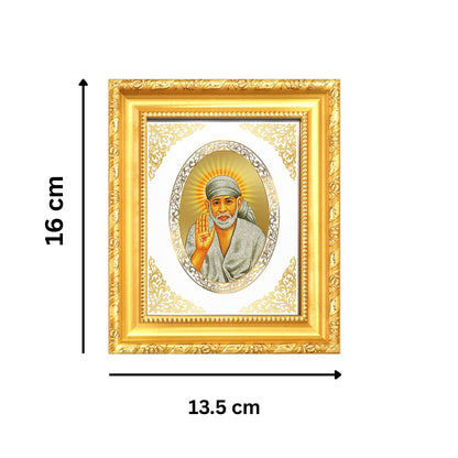 Sai Baba Blessing Form Divine Protection & Grace Sacred Royal Tabletop Frame in 24K Gold Plated Foil