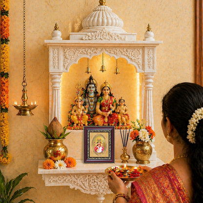 Diviniti 24K Gold Plated Gayatri Maa |Divine Table Top Royal Photo Frame for Home Mandir & Office Decor | Luxury Spiritual Gift