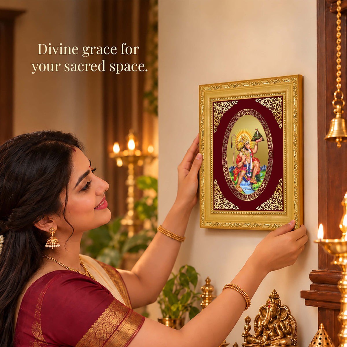 24K Gold-Plated Lord Hanuman with Sanjeevani Mountain Frame | Premium Gift Box | 21.5x17.5 CM