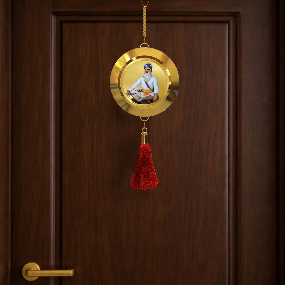 Diviniti 24K Gold Plated Double-Sided Baba Deep Singh & Golden Temple Car Dangler (5.5 cm) | Divine Hanging Car Decor for Protection, Positive Energy & Spiritual Blessings