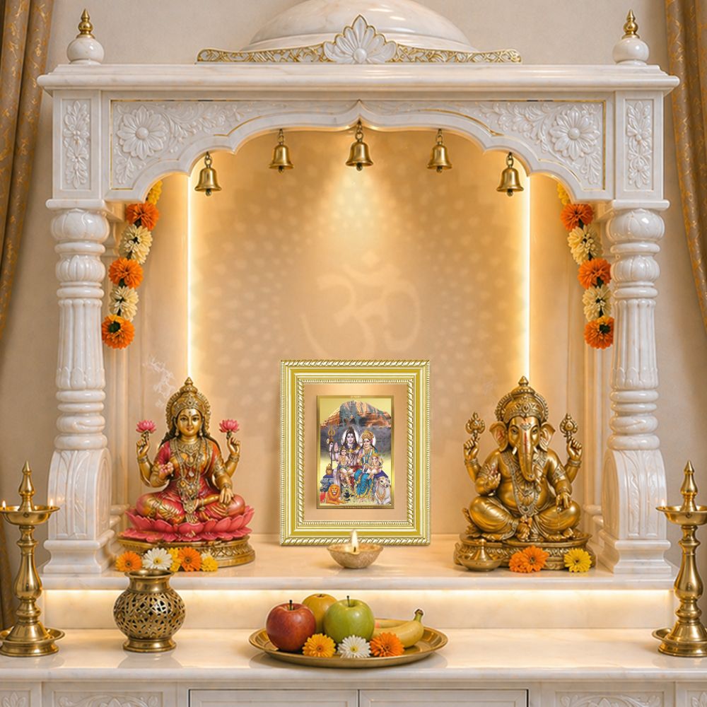Diviniti 24K Gold Plated Shiv Parivar (Classic) Divine Wall and Table Top Frame for Home Mandir & Office Decor | Luxury Spiritual Gift
