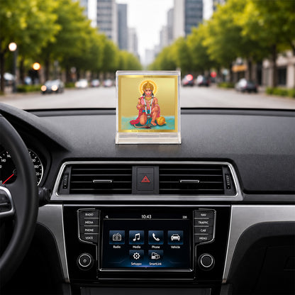 24K Gold-Plated Lord Hanuman Acrylic Car Dashboard Frame | 6x5 CM