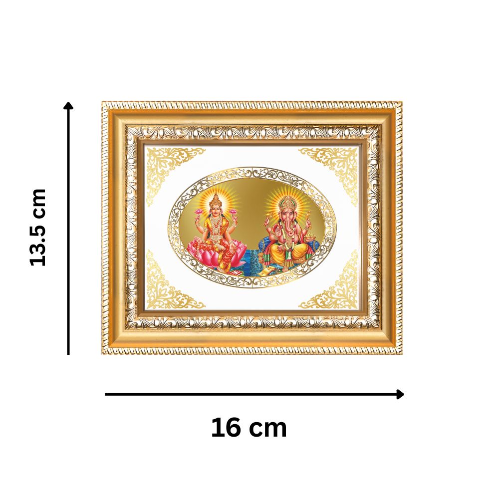 Goddess Lakshmi & Lord Ganesha Divine Prosperity & Auspicious Beginnings Royal Tabletop Frame in 24K Gold Plated Foil