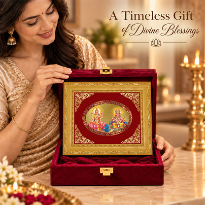 24K Gold-Plated Lakshmi Ganesha Frame | Premium Gift Box | 13x16 CM