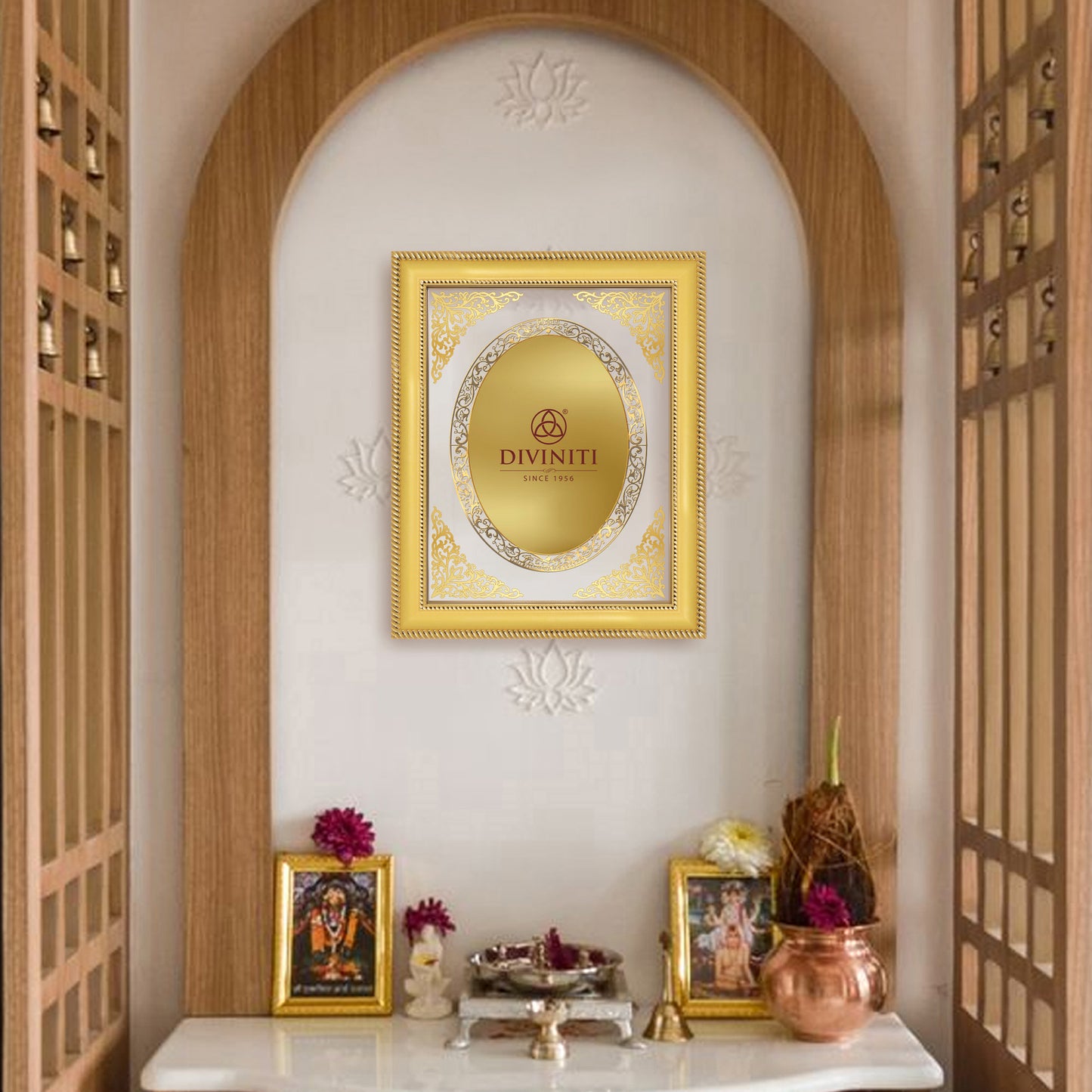 Diviniti Double Glass Frame Personalised Wall Mount Photo Frame in 24K Gold Plated Foil
