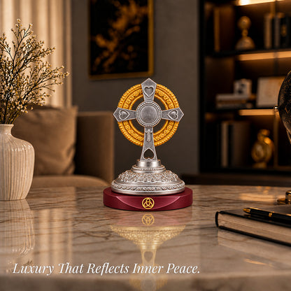 24K Gold & Silver-Plated Holy Cross Resin Idol for Home & Office | Premium Gift Box | 8.5x6.5 CM