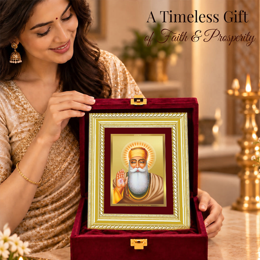 24K Gold-Plated Guru Nanak Frame | Premium Gift Box | 17.5x21.5 CM