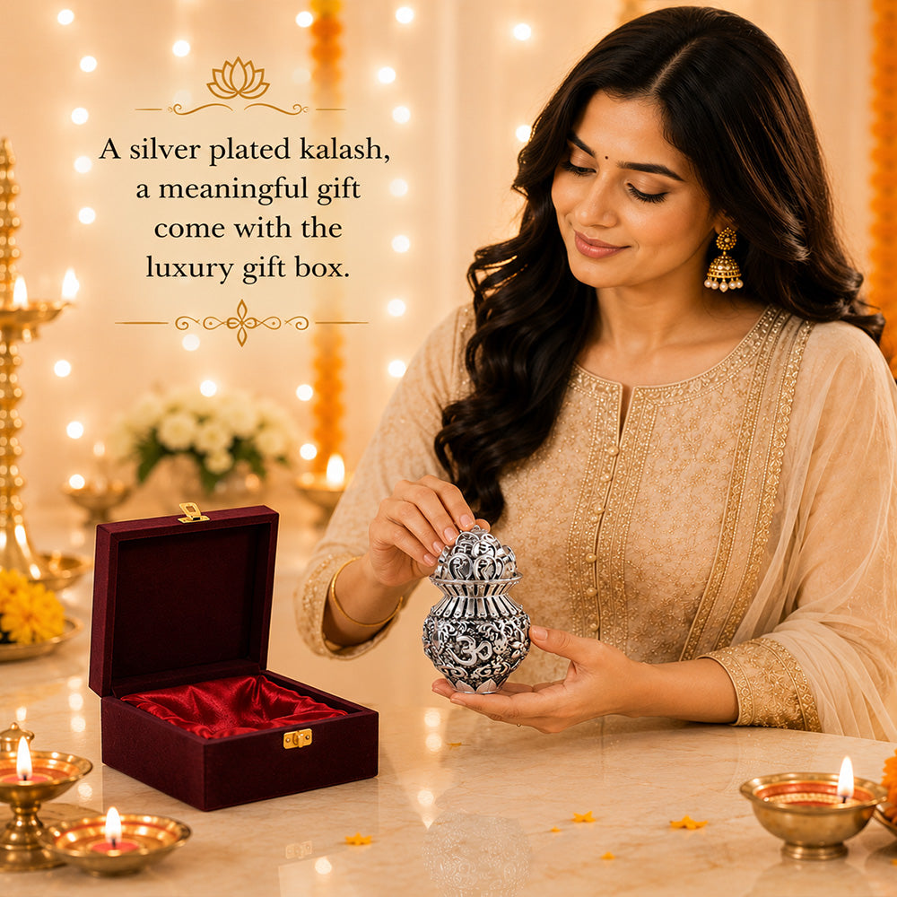 Diviniti 999 Silver Plated Antique Kuber Kalash With Gift Box  – A Symbol of Prosperity & Abundance