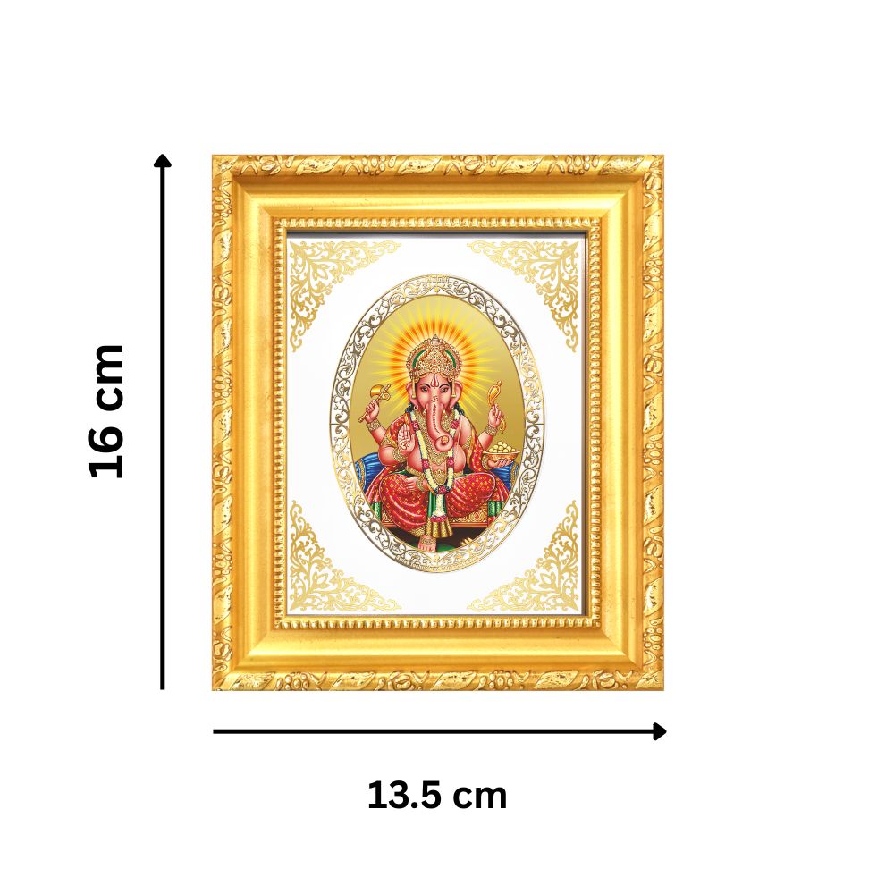 Lord Ganesha Divine Wisdom & Prosperity Sacred Royal Tabletop Frame in 24K Gold Plated Foil