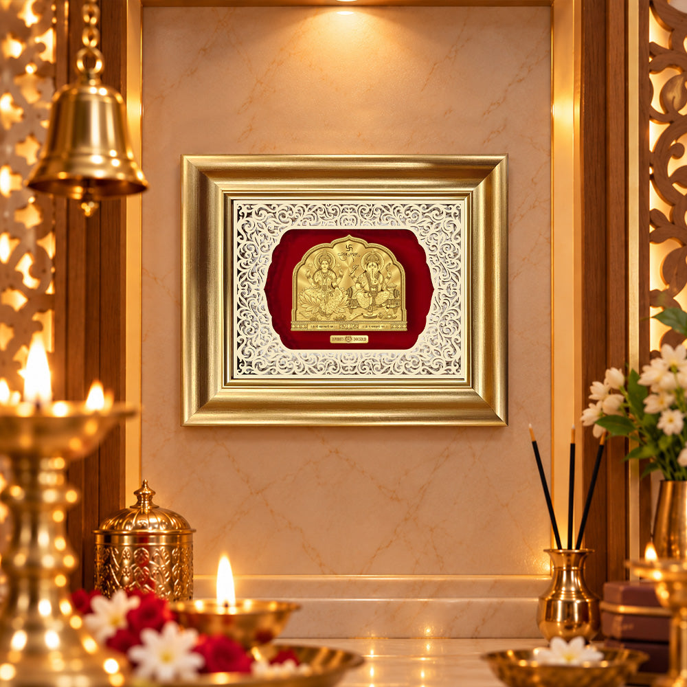 24K Gold-Plated Lakshmi Ganesha Frame | Premium Gift Box | 25x30 CM