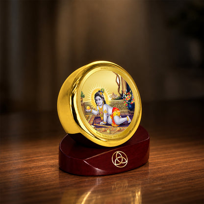 24K Gold-Plated Laddu Gopal Car Dashboard Frame | 5x5 CM