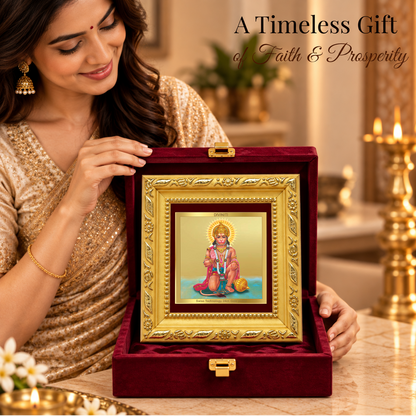 24K Gold-Plated Lord Hanuman Ji Frame | Premium Gift Box | 10x10 CM
