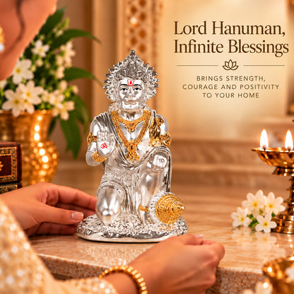 999 Silver-Plated Dual-Tone Hanuman Idol | Premium Gift Box | 19.5x11 CM