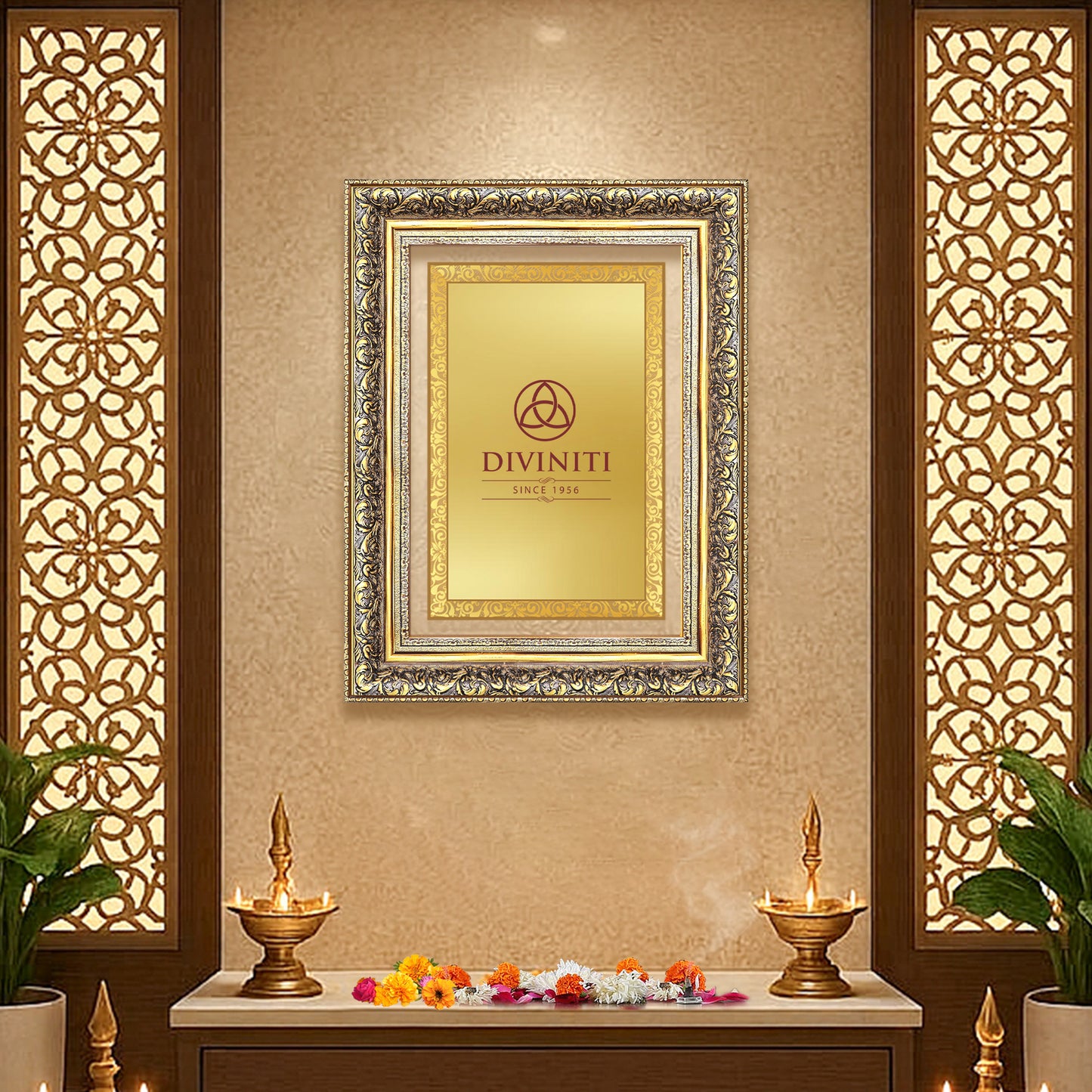 Diviniti Double Glass Frame Personalised Wall Mount Photo Frame in 24K Gold Plated Foil