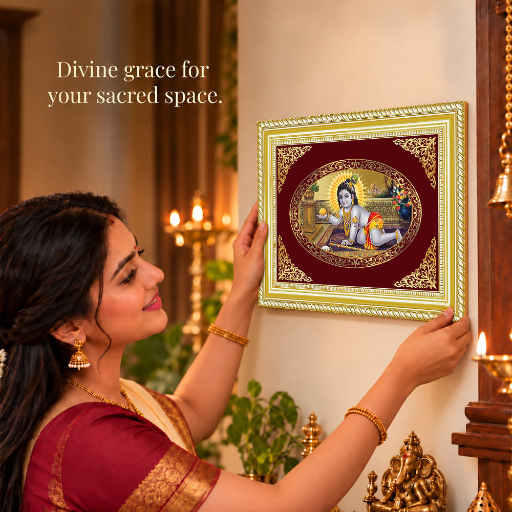 24K Gold-Plated Laddu Gopal Frame | Premium Gift Box | 35x27 CM