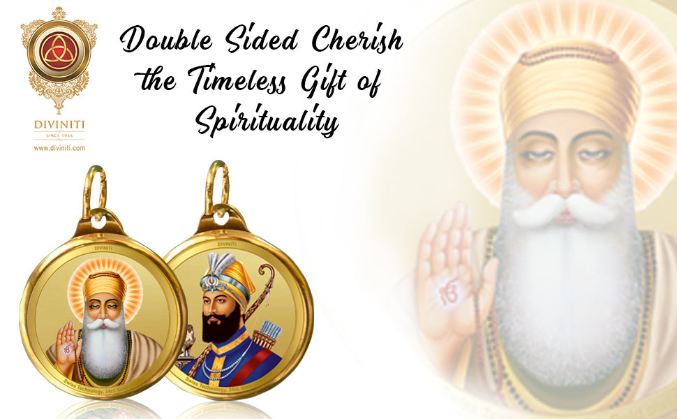 Diviniti 24K Double sided Gold Plated Pendant Guru Nanak Dev Ji & Guru Gobind Singh Ji|18 MM Flip Coin