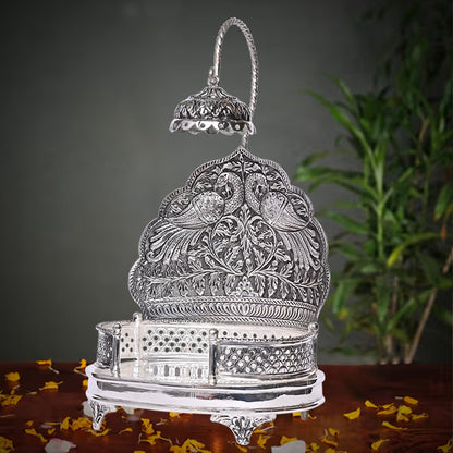 Pure Silver Singhasan Mandir Vintage Bird Design Divine Pooja Stand Handcrafted Temple Art (17x8x26 cm,669.5g )
