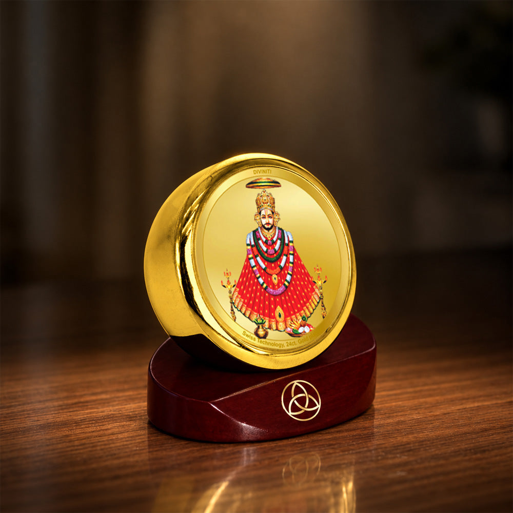 24K Gold-Plated Khatu Shyam Ji Car Dashboard Frame | 5x5 CM