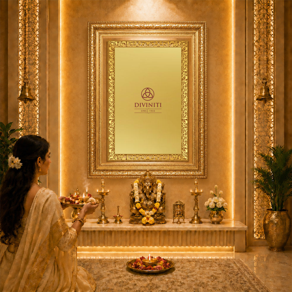 Diviniti Double Glass Frame Personalised Wall Mount Photo Frame in 24K Gold Plated Foil