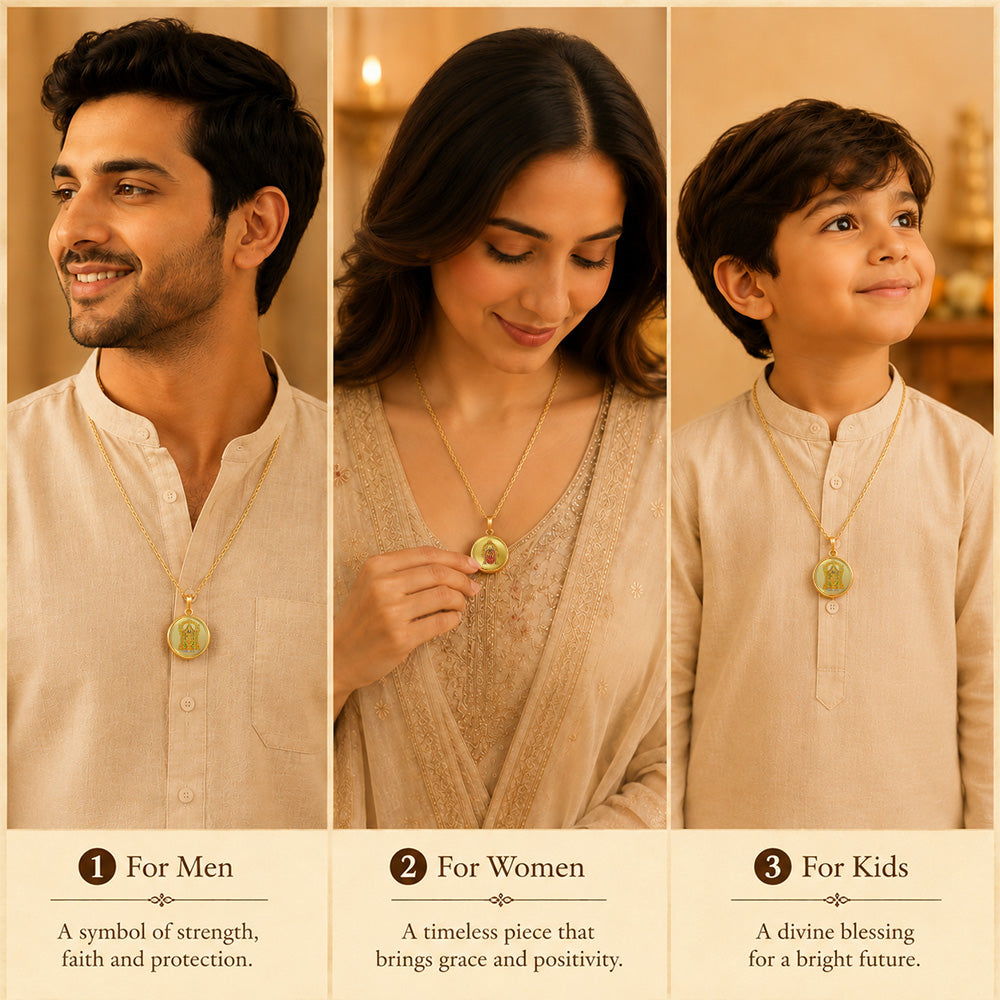 Diviniti 24K Gold Plated Padmawati & Balaji 28MM Double Sided Pendant For Men, Women & Kids