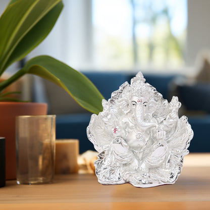 Diviniti 999 Silver Plated Siddhivinayaka Ganesha Idol Statue Luxurious Spiritual & Blessing for Home & Office Decor Pooja Room Gift (21x17.5 CM)