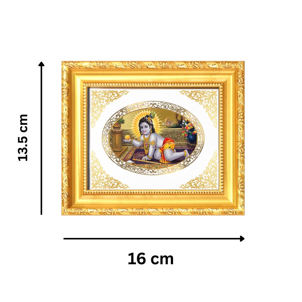 Laddu Gopal Divine Baby Krishna Sacred Love & Devotion Royal Tabletop Frame in 24K Gold Plated Foil