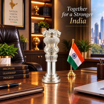 999 Silver-Plated Ashoka Stambh | Premium Gift Box | 27x7 CM