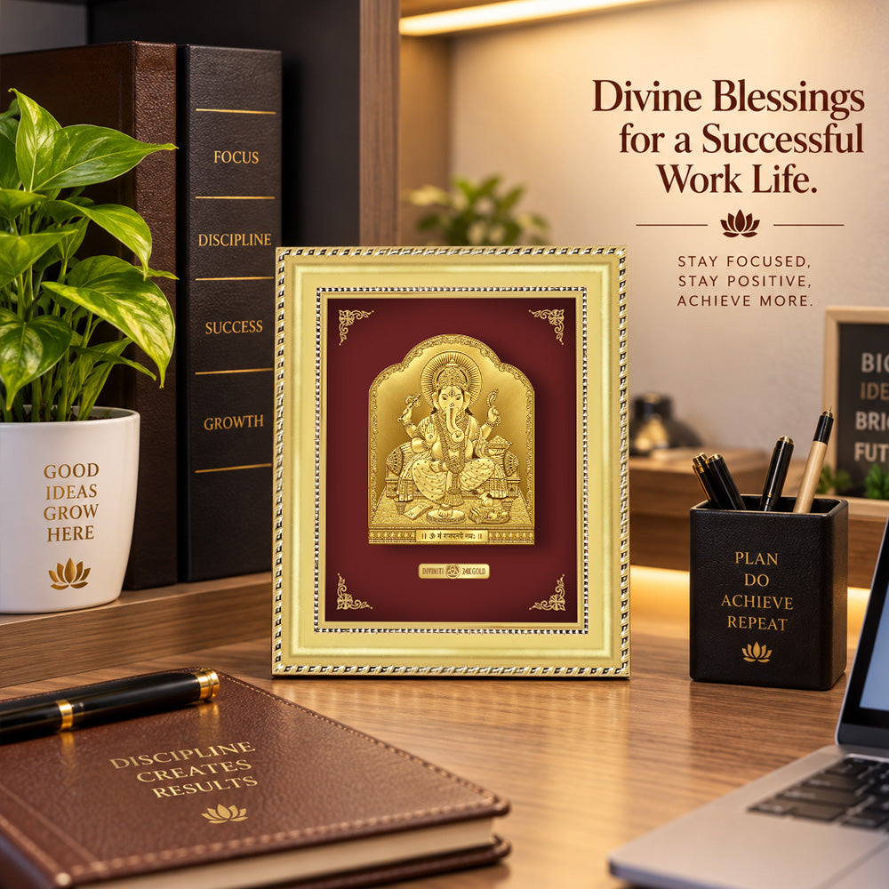 24K Gold-Plated Lord Ganesha Frame | Premium Gift Box | 18x15 CM