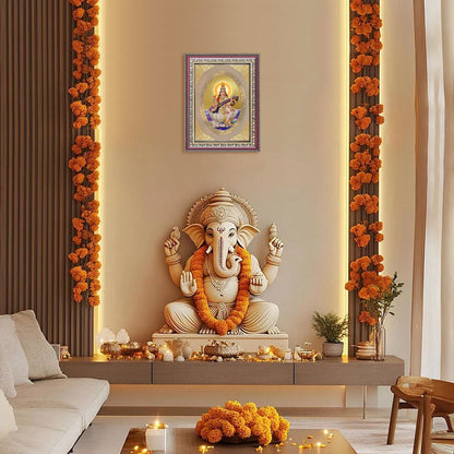 Saraswati Mata | Divine Knowledge & Wisdom Wall & Tabletop Royal Photo Frame in 24K Gold Plated Foil