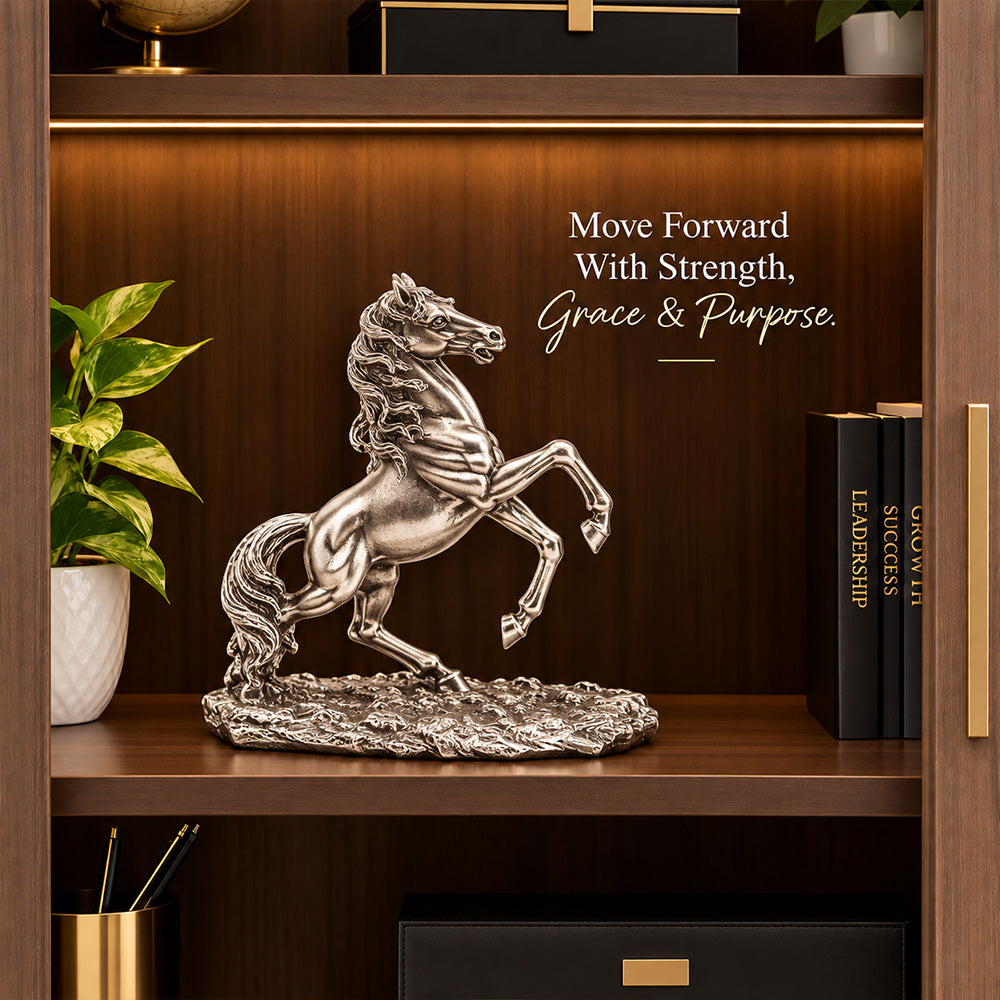 999 Antique Silver-Plated Jumping Horse Idol | Premium Gift Box | 17x22 CM