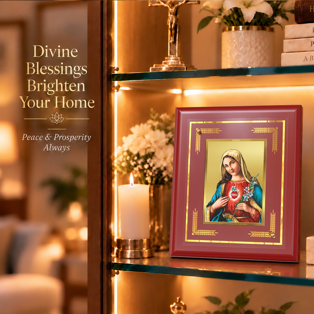 24K Gold-Plated Mother Mary MDF Frame | Premium Gift Box | 16 X 13.5 CM
