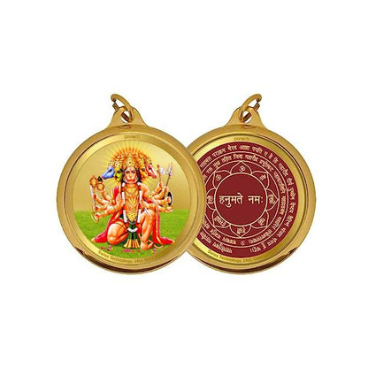 Diviniti 24K Gold Plated Lord Panchmukhi Hanuman & Yantra 18MM Double Sided Pendant For Men, Women & Kids