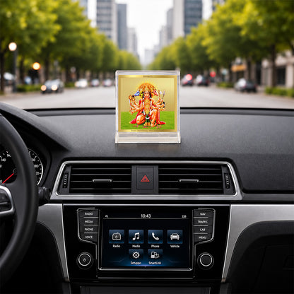 24K Gold-Plated Panchmukhi Hanuman Acrylic Car Dashboard Frame | 6x5 CM