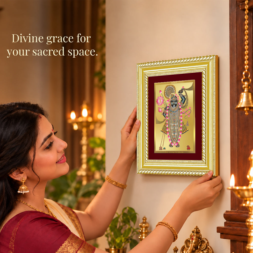 24K Gold-Plated Shrinath Ji Frame | Premium Gift Box | 21.5x17.5 CM