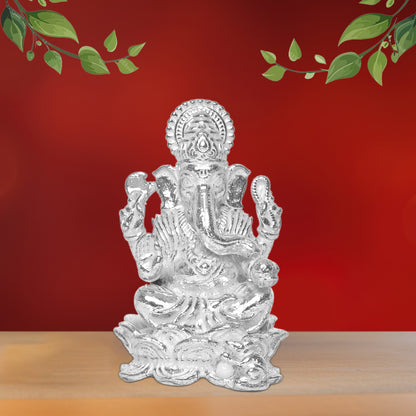 925 Pure Silver Ganesha Idol Statue Exquisite Craftsmanship for Blessings and Abundance for Home Office Décor, Tabletop, Puja Room Gift (7.5x12.7 CM, 127g)