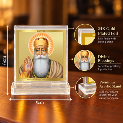 24K Gold-Plated Guru Nanak Dev Ji Acrylic Car Dashboard Frame | 6x5 CM