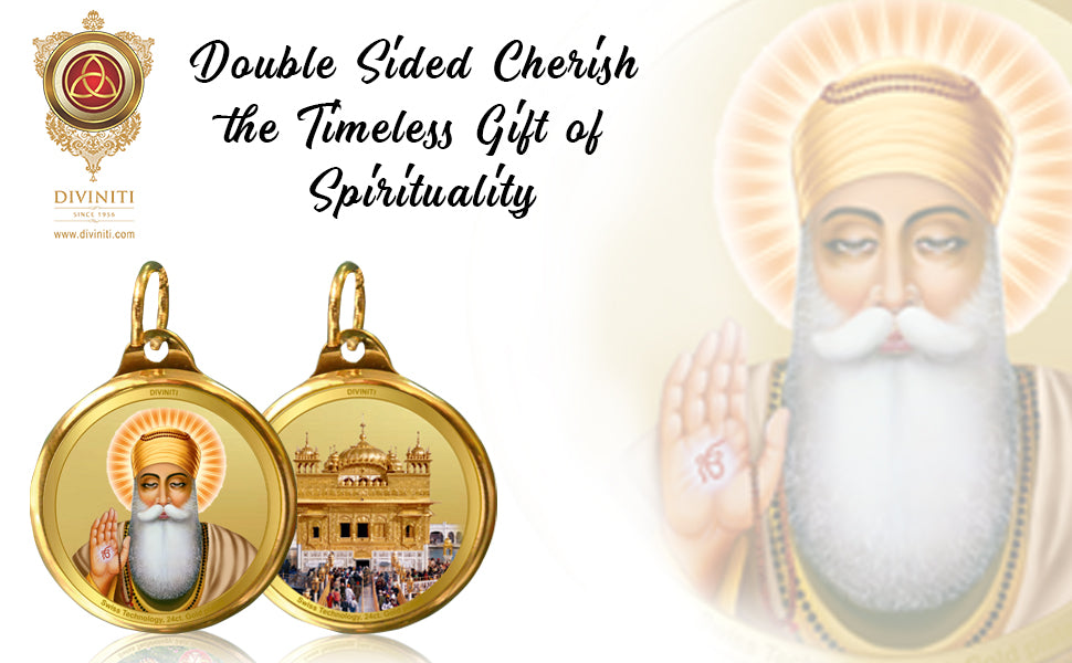 Diviniti 24K Gold Plated Foil 18MM Double Sided Pendant Guru Nanak Dev Ji & Sachkhand Shri Darbar Sahib (Golden Temple)